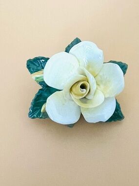 Crown Gold and Green Floral Brooch